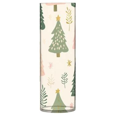 Imagem de CEBUGI Lindo vaso de flores de árvore de Natal 10 x 30 cm, vaso cilíndrico para flores, vaso transparente inquebrável para decoração de casa de festa de casamento