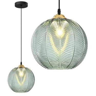 Imagem de Luminária pendente moderna com globo grande, estilo nórdico, em vidro verde, para cozinha preta, estilo fazenda, para ilha de cozinha, vintage, com um único lustre verde para teto.