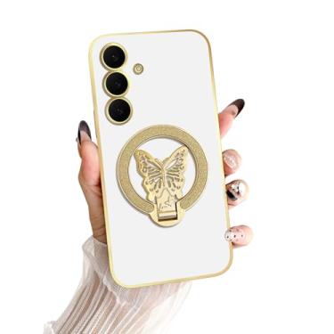 Imagem de nancheng Linda capa de telefone para Samsung Galaxy S25 FE (6,7 polegadas), com design de suporte de borboleta para meninas e mulheres, capa protetora à prova de choque moderna - branca