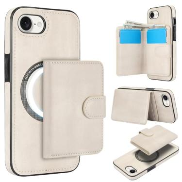 Imagem de Para iPhone 16e carteira removível compatível com Magsafe capa de carregamento sem fio com suporte para cartão, compartimento para dinheiro, suporte 2 em 1 capa à prova de choque (branca)