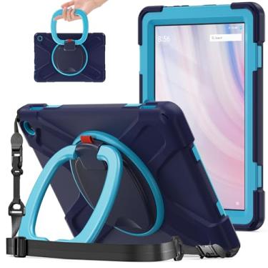Imagem de Capa para tablet Fire HD 10 e Fire HD 10 Kids Pro (13ª geração, versão 2023), capa infantil resistente à prova de choque, suporte giratório/alça de transporte (azul marinho + azul)