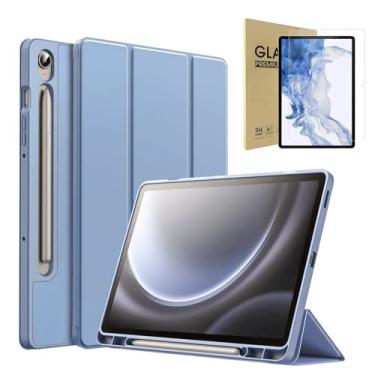 Imagem de MONWO Capa para Samsung Galaxy Tab S10 Lite / S10 FE / S9 FE 10,9 Polegadas com S Pen Suporte de Lápis, TPU Macio Suporte Triplo Dobrável Estojo Protetora para Tablet (Azul Celeste)