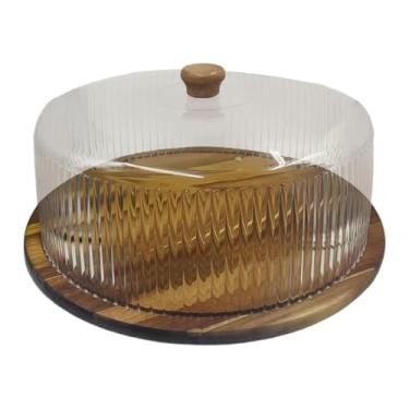 Imagem de Bothyi Suporte de madeira para bolo com tampa, prato redondo para servir cupcakes em mesas de sobremesas, ideal para casamentos, aniversários e restaurantes, 34cm X 34cm X 16cm