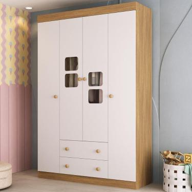 Imagem de Guarda-roupa Infantil 122cm com Vidro 4 Portas e 2 Gavetas Brisa Multimóveis MP4426