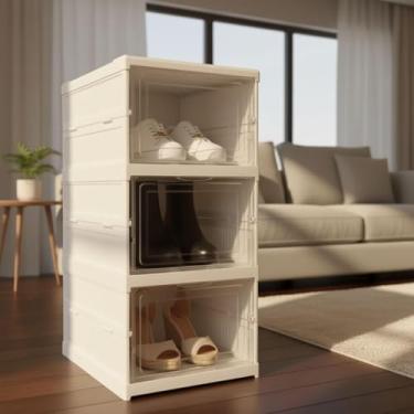 Imagem de Armário Dobrável Portátil Multiuso com Prateleiras - Organizador de Roupas para Quarto Closet Desmontável Fácil Montagem Estrutura Leve Lavanderia Escritório - Branco