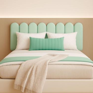 Imagem de Cabeceira Nuvem Estofada Queen Size 8 Placas Em Suede 45cm Verde Claro