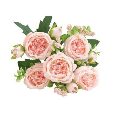 Imagem de Pequeno Buquê De Flores Artificiais De Seda Branca Rosa E Peônia Para 