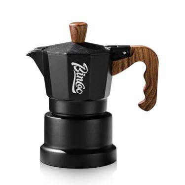 Imagem de Bincoo Placa de fogão para máquina de espresso, panela de moka para acampamento, 2 xícaras/120 ml, cafeteira italiana de café expresso, fácil de usar (preto (atualização))