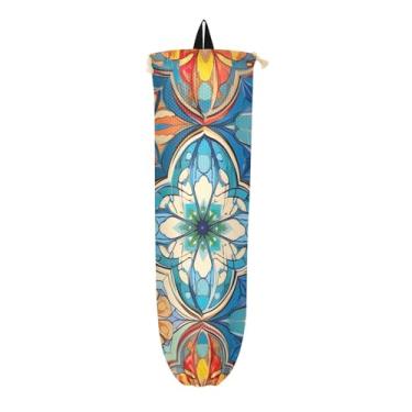 Imagem de Ornamento geométrico colorido com suporte de saco de compras estilizado, armazenamento de saco plástico de cozinha, organizador de sacolas plásticas de mercearia