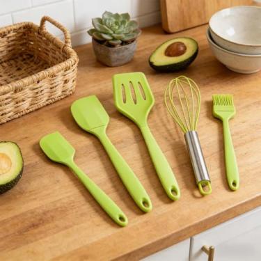 Imagem de Conjunto de 5 espátulas de borracha, raspador de tigela de silicone e colher de espátula plana para cozinha, utensílios de cozinha flexíveis resistentes ao calor (verde)
