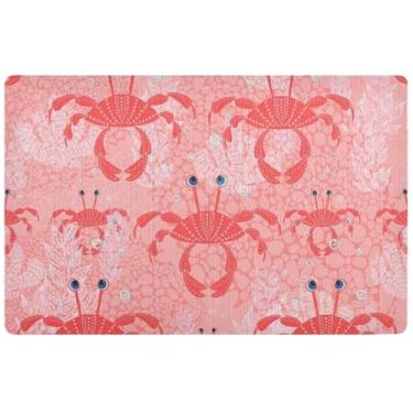 Imagem de TSENQUE Caranguejos fofos personalizados tapete de porta da frente rosa infantil decoração de porta da frente tapetes de cozinha antiderrapante lavável tapete de porta da frente 81 cm x 50 cm