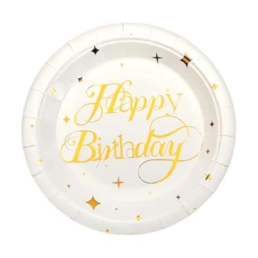Imagem de IETOSY 40 peças de pratos brancos e dourados, pratos de sobremesa descartáveis de bolo de papel de 18 cm para mulheres e homens, decoração de festa de aniversário de 13 anos, 21, 30, 40, 50, 60, 70