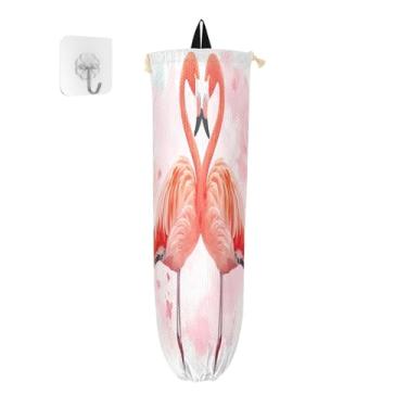 Imagem de Casal de flamingos apaixonados por bolsa de supermercado, suportes de saco de plástico, organizador de sacolas para armazenamento de sacolas plásticas de cozinha