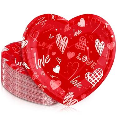 Imagem de Domensi 100 pratos de papel para o dia dos namorados, pratos descartáveis em forma de coração vermelho, pratos de sobremesa de 19 cm, utensílios de mesa para jantar, pizza, biscoitos, salada,