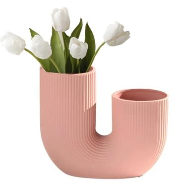 Imagem de 1 vaso de flores de cerâmica fosco redondo fosco para decoração de casa moderna, estética, para sala de estar, para mesa, estante, cornija e decoração de casa de entrada (rosa, P)