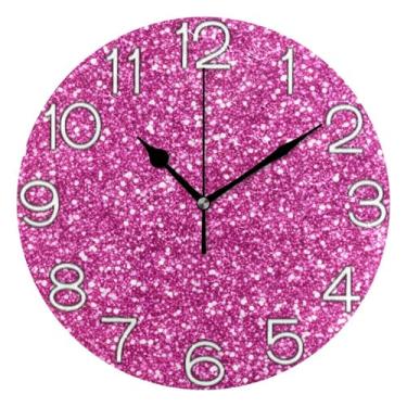 Imagem de GAIGEO Relógio de parede rosa vibrante lilás, analógico, decorativo, relógio de cozinha, bonito operado por bateria, decoração de parede de meados do século, sala de estar, 25 cm, ponteiros pretos