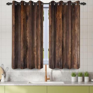Imagem de Renaiss Cortinas de janela rústicas castanhas antigas de 66 x 91 cm cortinas de madeira vintage para porta de celeiro retrô tábuas de madeira americanas rurais rurais cortinas de porta de garagem para