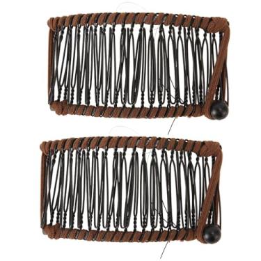 Imagem de CUOFYUNL 2 peças de grampos de cabelo de banana fio tecido de metal fácil operação simples e elegante pente clincher vintage para família de viagens de escritório (Castanho Escuro)