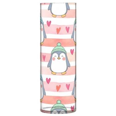 Imagem de CEBUGI Vaso de flores com coração de pinguim, 10 x 30 cm, vaso cilíndrico para flores, vaso transparente inquebrável para festa de casamento, decoração de casa