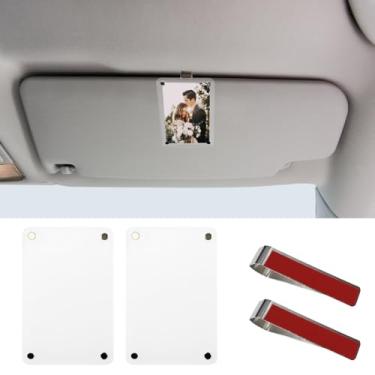 Imagem de DUSCOKE Suporte de foto para viseira de sol de carro, moldura magnética acrílica com fecho forte, clipe de foto de viseira automática personalizado, acessório universal de decoração de carro para