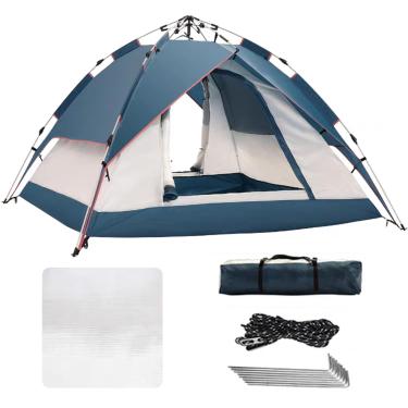 Imagem de NRNQMTFZ Barraca de acampamento pop-up, barraca de cúpula, barraca familiar para 3-4 pessoas com almofada grossa para colchão de ar, bolsa de transporte e interior espaçoso, barraca leve para