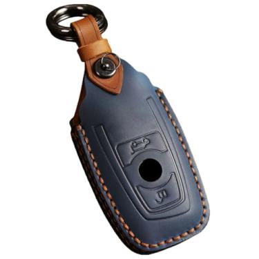 Imagem de Conjunto de capa de chave de carro de couro feito à mão compatível com BMW 520 F10 F30 F18 118i 320i 1 3 5 7 Series X3 F25 X4 M3 M5 Acessórios para chaveiro(A Type blue)