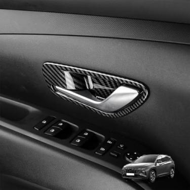 Imagem de Amzcar Tampa da moldura da maçaneta da porta interna do carro compatível com acessórios Hyundai Tucson 2022-2026 (padrão de fibra de carbono)