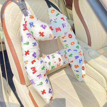 Imagem de Travesseiro infantil de pescoço de carro com alça de segurança para cinto de segurança suporte traseiro para viagens de longa distância, capas de assento de carro
