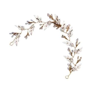 Imagem de Tiara De Flor Com Strass Dourado Para Mulheres E Meninas, Acessórios D