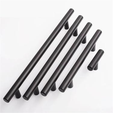 Imagem de HTNAFONI Puxador reto para porta de cozinha dourado preto puxador de armário 10 mm puxadores de aço inoxidável puxador de móveis 1 peça (preto 96 mm)