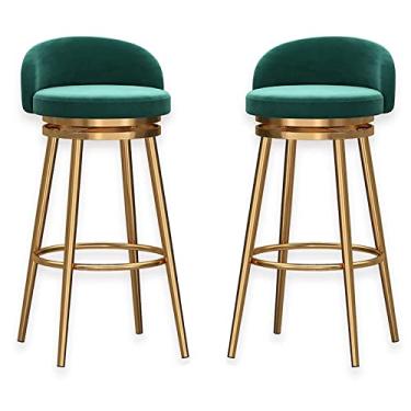 Imagem de Banquetas giratórias de veludo premium estofadas para jantar 63,5 cm, cadeiras de bar com encosto alto, conjunto de 2 unidades, verde
