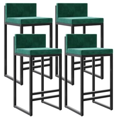 Imagem de Banquetas de veludo com altura para balcão com apoio para os pés nas costas para cozinha, banquetas modernas de metal, cadeiras de bar estofadas, bancos de ilha - verde, 4 peças, 75 cm de altura