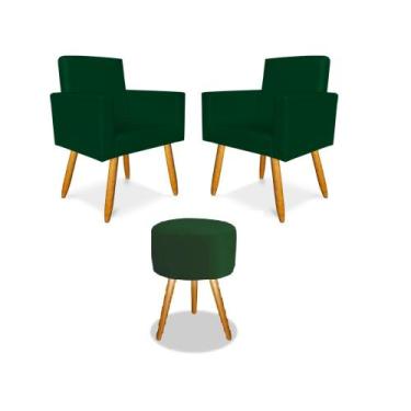 Imagem de Kit 2 Poltrona Nina com Puff Redondo para Recepção Escritório Consultó