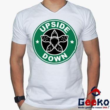 Imagem de Camiseta Stranger Things 100% Algodão Upside Down Geeko, Branco gola v