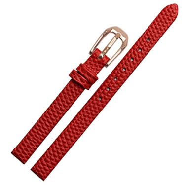 Imagem de SAAWEE Pulseira de relógio feminina de couro bovino com estampa lagarto, branco, vermelho, pulseira ultrafina 6, 8, 10, 12, 14, 16 mm (ouro rosa vermelho, 16 mm)