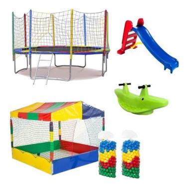 Imagem de Pula Pula 3m Piscina Com Bolinhas 1,50m Escorrega Medio Gangorra 2 Lug