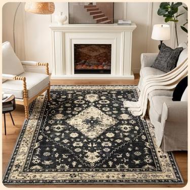 Imagem de Istana Tapete de área de 15 x 23 cm - Tapetes pretos para sala de estar 15 x 23 cm - Tapetes Boho dobráveis para quarto - Tapete lavável resistente a manchas - Tapetes ecológicos - Tapete de sala de