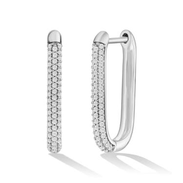 Imagem de RENAEI Brincos de argola longos banhados a ouro 14K ou platina com zircônia cúbica, Banhado a platina, Zircônia cúbica