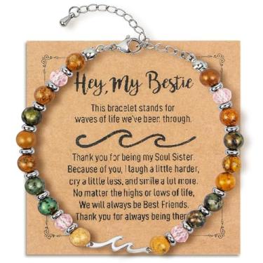 Imagem de Pulseira de onda para Bestie, pulseira de amizade com contas de pedras preciosas de 6 mm, presentes de aniversário para melhor amiga para mulheres, presentes para irmãs amigas, presente de festival