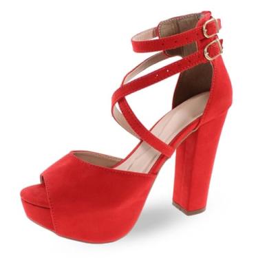 Imagem de Sandália Re&Ton Meia Pata Salto Alto Grosso Feminina MP9 (Vermelho, BR, Adulto, Numérico, 33)