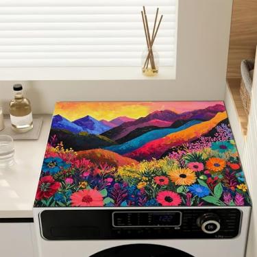 Imagem de Capas coloridas de montanha floral para lavadora e secadora para o topo, arte abstrata, antiderrapante, capa protetora à prova de poeira para lavanderia e cozinha, 59,9 cm x 50 cm