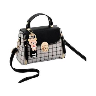 Imagem de Bolsa De Ombro Feminina Em Couro PU Com Padrão Xadrez E Fecho De Fivel