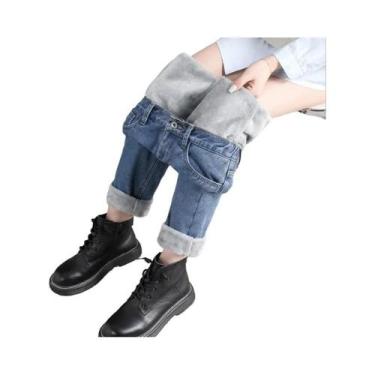 Imagem de Calças Jeans Femininas De Cintura Alta Para O Inverno, Quentes, Slim, 