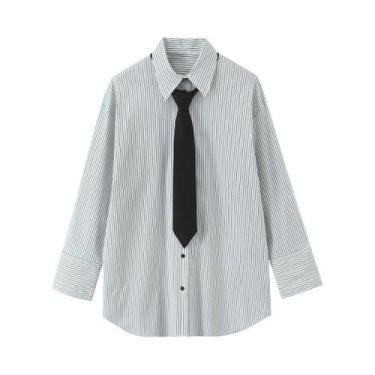 Imagem de Camisa Feminina Solta De Manga Longa Em Popeline Outono 2025 Com Decor