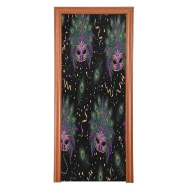 Imagem de Wassud Máscaras de baile de máscaras, capa de porta de pena, dia dos namorados, decoração de festival ao ar livre, faixa interna, decoração de casa, grande decoração de porta da frente, 91 cm x 248 cm