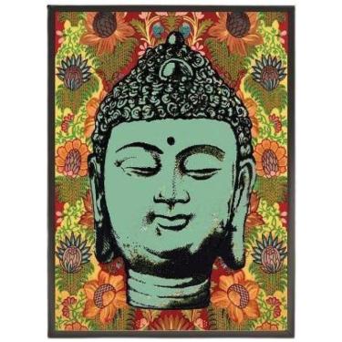 Imagem de Quadro Decorativo Cabeça Buda 33X24 Com Vidro Madeira Preta