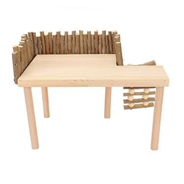 Imagem de Plataforma de escalada de hamster, playground pequeno de madeira para atividades de animais de estimação com escada para planador de açúcar dourado, material de toras naturais