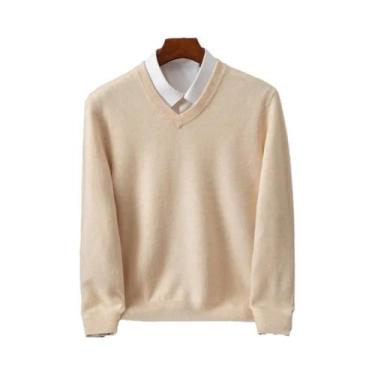 Imagem de Suéter Masculino De Lã Merino 100% Cashmere Com Decote Em V, Manga Lon