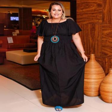 Imagem de Vestido Feminino Longo Plus Size Ombro A Ombro Acinturado - Donna Lu, 
