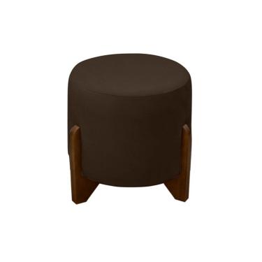 Imagem de Puff Banqueta Decorativo Luiz Pés De Madeira Linho Marrom Do Lar Móveis E Decoração